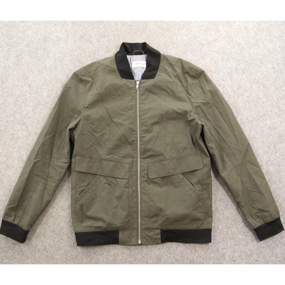 Jacob Holston Jacket Mens Medium Green Full Zip Bomber Pockets Long Sleeve